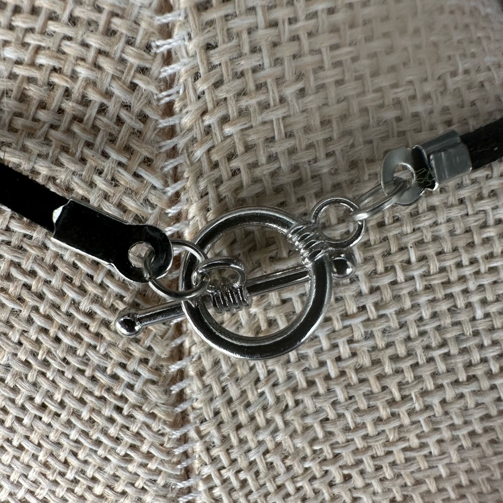 Silver Sheen Obsidian Kuromi Bead Pendant on Silver Bail and Faux Suede - Picture 8 of 9